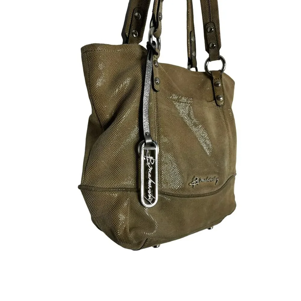 B Makowsky Leather large tote taupe lizard embossed handbag‎ purse